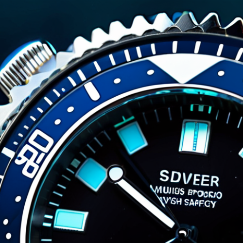 Home 11 A close-up of a diver's watch bezel, highlighting the luminous markers and unidirectional rotation, with a blurred underwater background suggesting depth and safety.