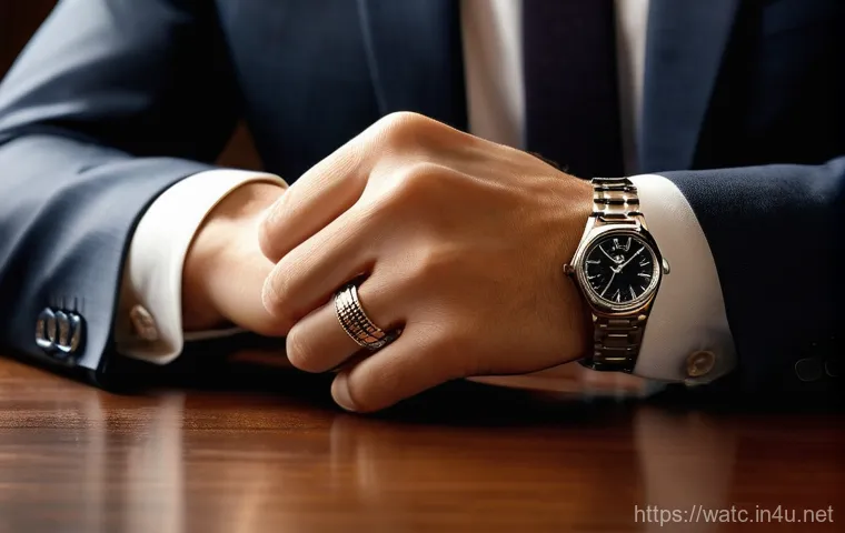 하이엔드 메탈 시계 스트랩 비교 - A close-up shot of a sophisticated, high-end automatic watch with a finely crafted stainless steel m...