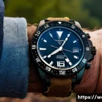 시계 코팅 기술과 내구성 비교 - A close-up shot of a sophisticated men's sports watch with a deep black DLC (Diamond-Like Carbon) co...